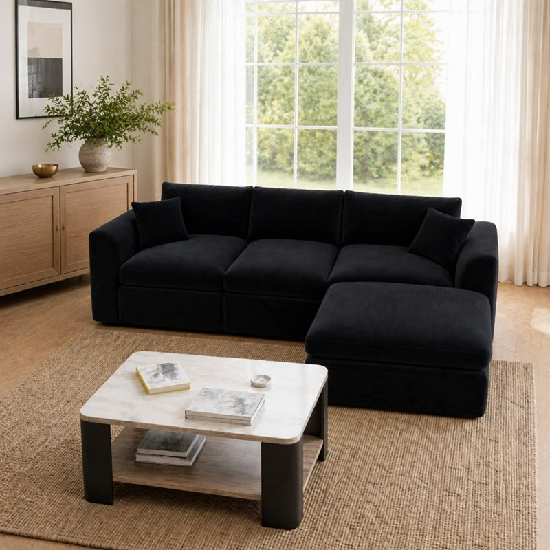 Canapé modulaire compressé compressé, sans outil, sans assemblage, canapé sans cadre librement combinable, mousse chenille haute densité sans ressorts, repose-pieds inclus pour le salon de la chambre à coucher