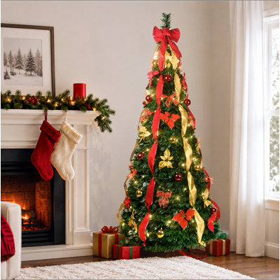 Arbre de Noël artificiel escamotable 7,5 pi avec 200 lumières chaudes