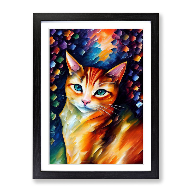 Cat Portrait No.4 - Single Picture Frame Print, 34cm H x 25cm W x 2cm D, Black