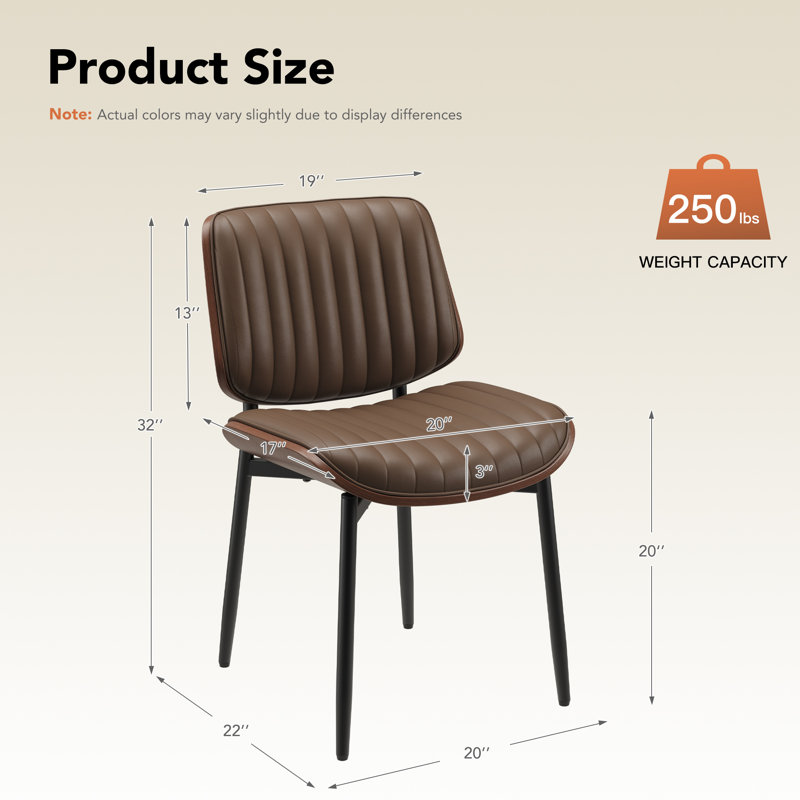 Chaise rembourrée en cuir de polyuréthane avec pieds en métal, Brun