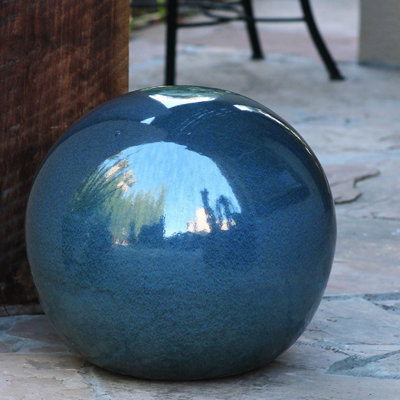 PLANTATOREM Ceramic Glazed Garden Sphere 16 Inch – Outdoor Decorative Gazing Ball Orb for Lawn, Patio, Yard & Home Decor, Green Mirage