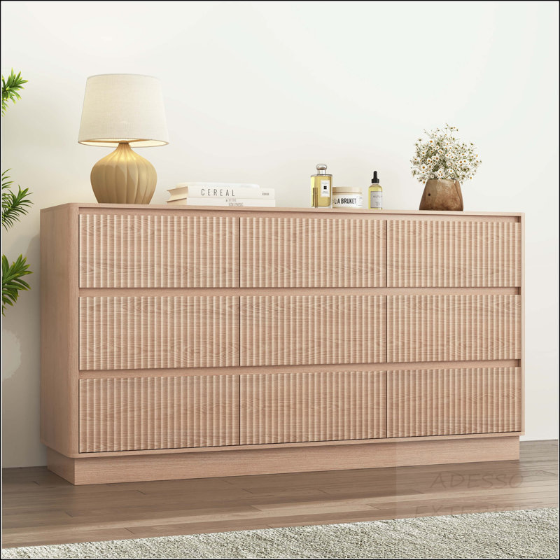 Commode 9 tiroirs Wave Design - Mid-Century, Naturel
