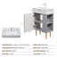 Meuble-lavabo contemporain 21,6 po avec lavabo en céramique, porte à fermeture en douceur et tablettes ouvertes à droite, gris
