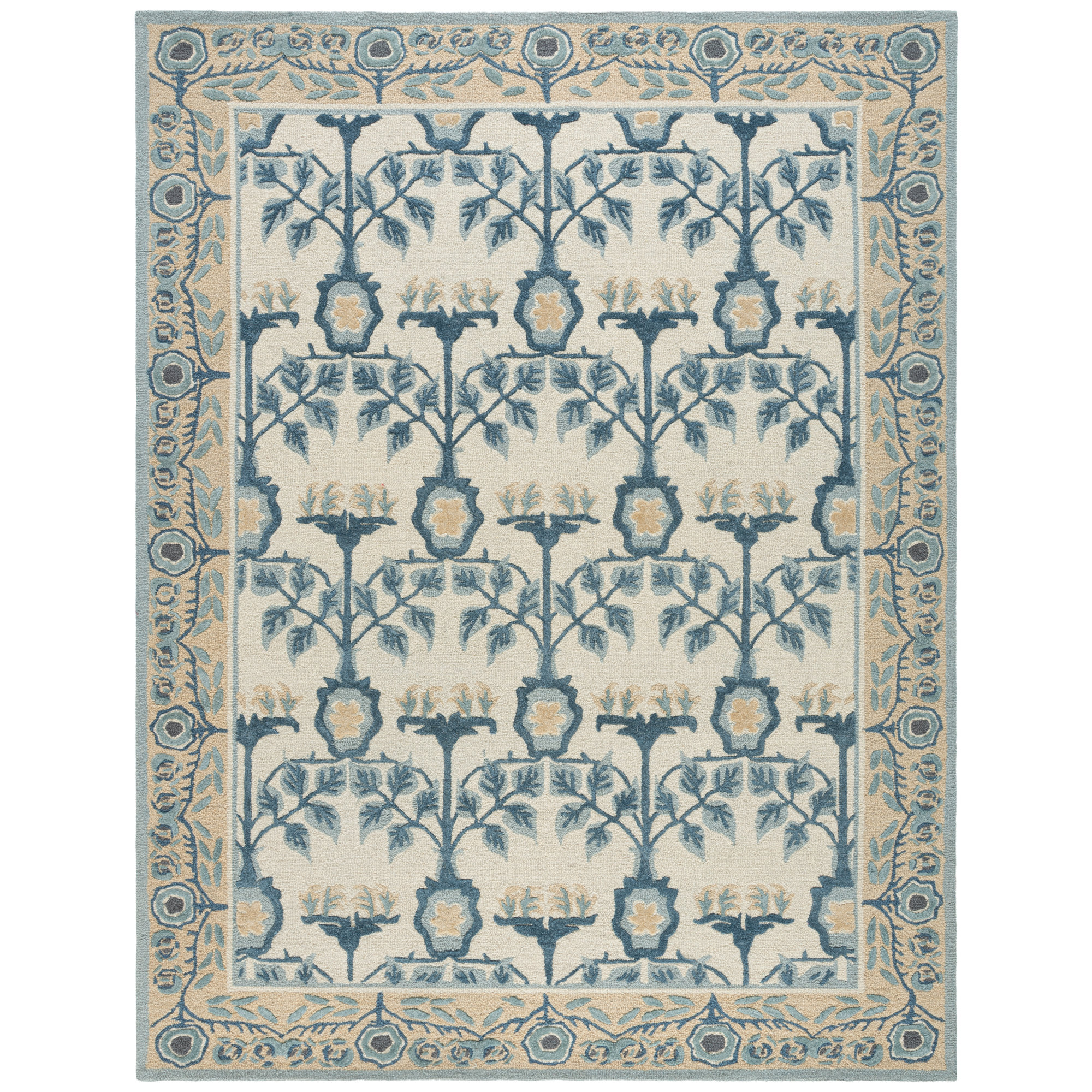 Earthly Treasures 215 Hand Tufted Wool/Cotton/Viscose Floral Rug in Ivory/Blue, Rectangle 8' x 10'