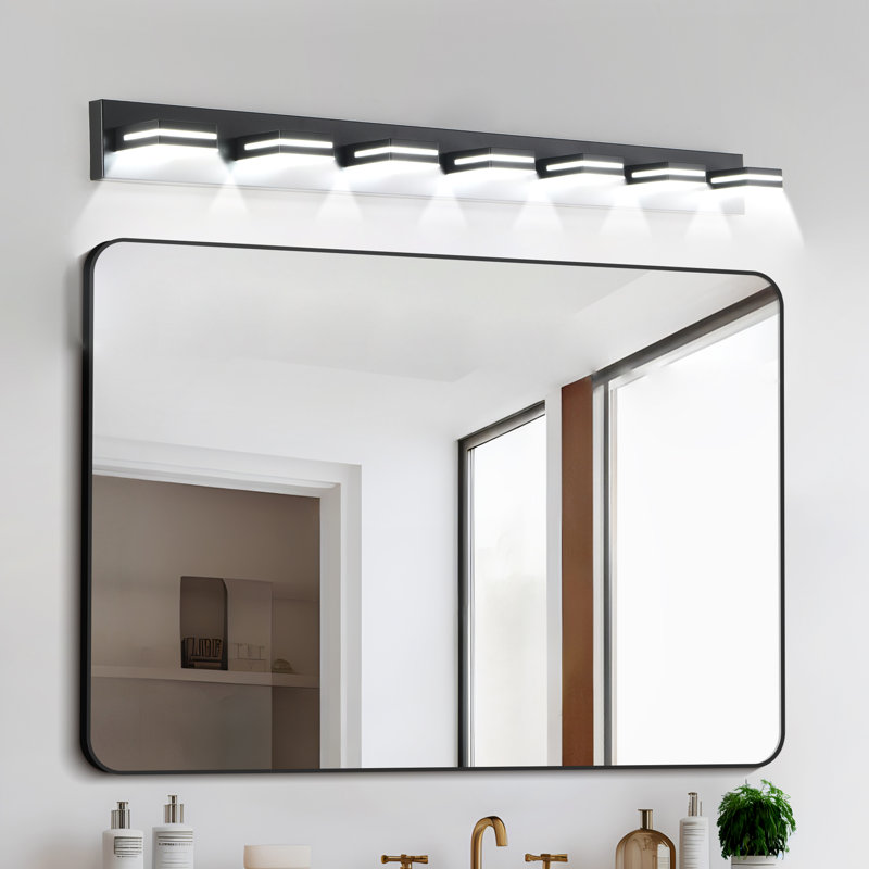 Éclairage de salle de bain noir à 7 lumières DEL à intensité variable avec têtes de lampe rotatives à 360 ° pour salle de bain, meuble-lavabo, miroir et salon