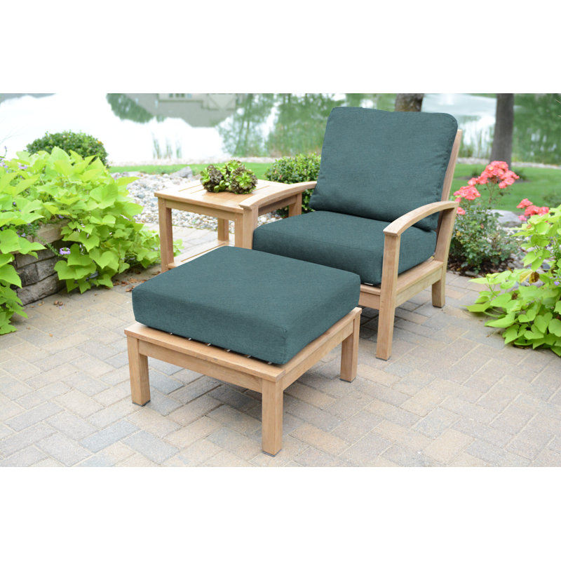 St. Lucia Teak Outdoor Lounge Chair, Cast Lagoon Sunbrella® Plainweave