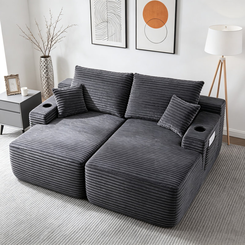 Canapé d'angle Cloud de 175 cm avec double méridienne et rembourrage à ressorts, canapé moelleux sans assemblage pour salon moderne, gris