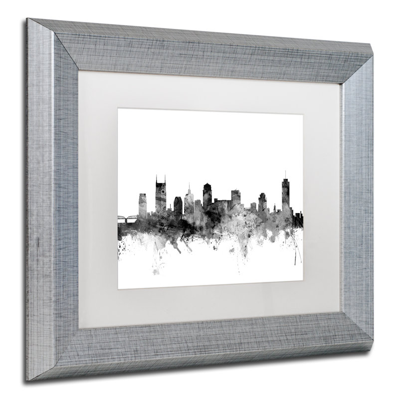 « nashville tn horizon b&w », impression encadrée, H 11 po x l 14 po x P 0,5 po, Blanc, Cadre noir