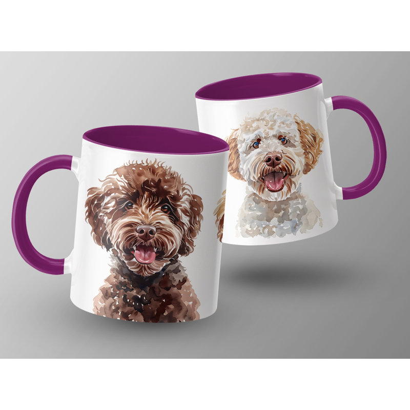 Three Happy Doodle Dogs Watercolor Art 11oz Coffee Mug, Purple, 2