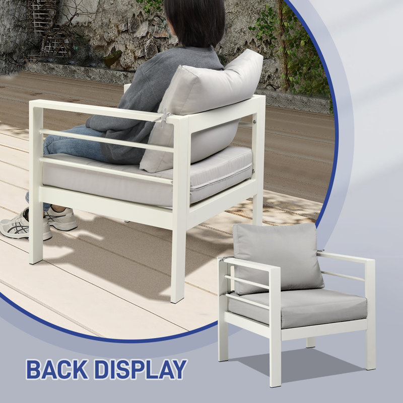 Ensemble de chaises d'extérieur avec coussins 2 pièces, Structure blanche / coussin gris clair