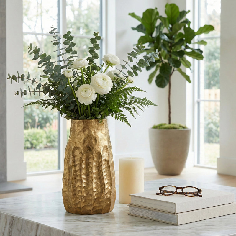 Caen Handmade Metal Table Vase, 14" H x 8" W x 4" D
