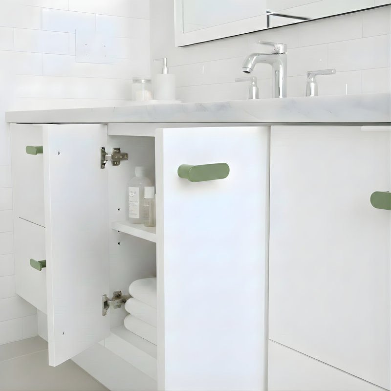 Bouton d'armoire en forme de L de style Mid-Century moderne de ROUS, olive en aluminium massif (vert) matte (1) , 1"