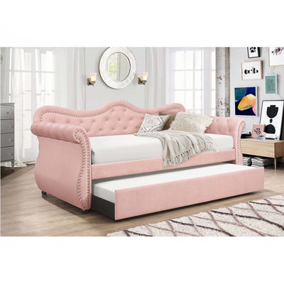 Upholstered Velvet Wood Daybed With Trundle