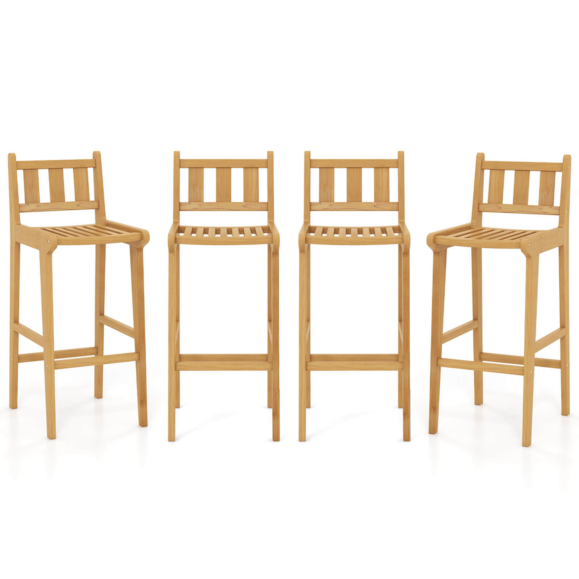 Gracie Oaks 30" Teak Wood Bar Stool With Footrest & Backrest Wooden Bar ...