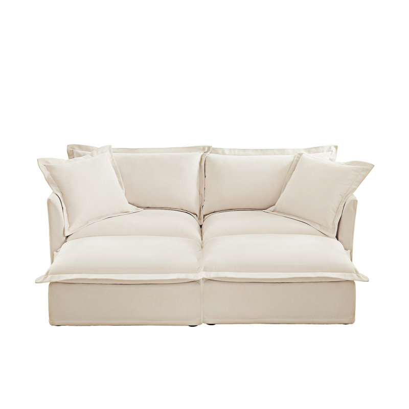 Canapé rembourré avec repose-pieds, Crème