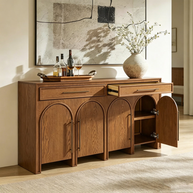 Buffet et vestibule en bois de frêne vintage 62,99 "avec arche
