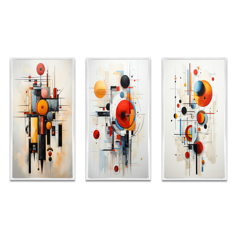 «Red Suprematism Reduction», 3 pièces sur toile, Cadre blanc, H 28 po x l 36 po