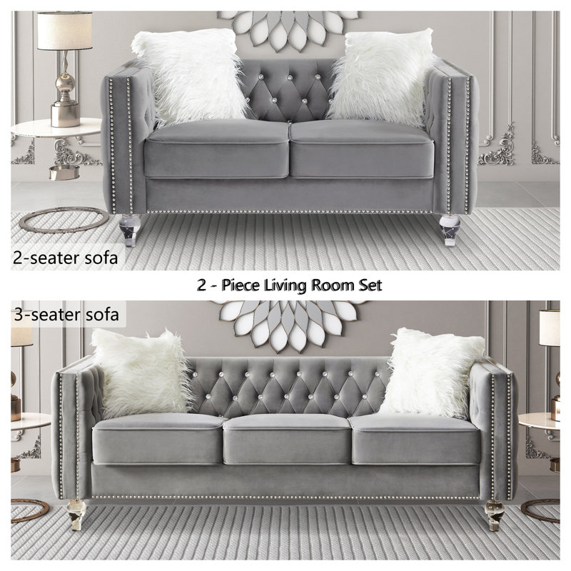 Ensemble de salon canapé en velours 2 pièces Eriseld, Velours gris