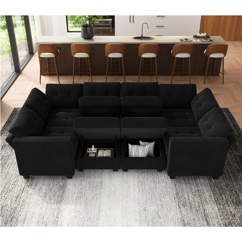 Canapé-lit modulaire rembourré en velours de 116,6 po Buckleton, Velours noir
