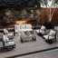 FR Un canapé trois places + quatre chaises pivotantes + une table basse + deux tables d'appoint