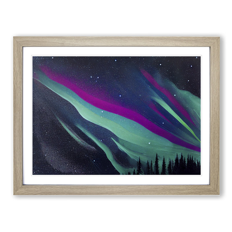 Uplifting Northern Lights Abstract - Framed Print, 25cm H x 34cm W x 2cm D, Oak