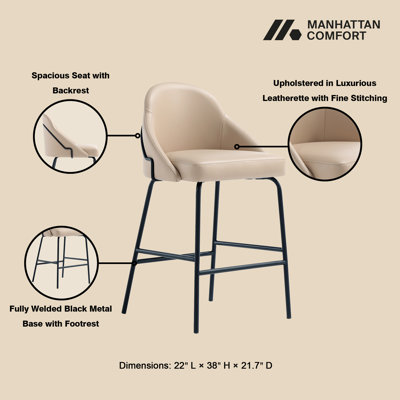 Tabouret de comptoir rembourré en cuir Gracie