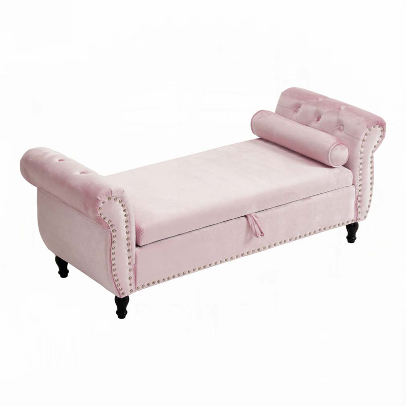 Banc de rangement en velours avec accoudoirs, Rose