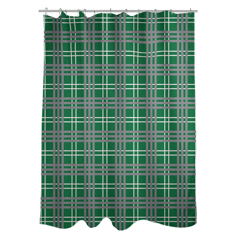Rideau de douche simple à carreaux Philadelphia, Vert / blanc / argent