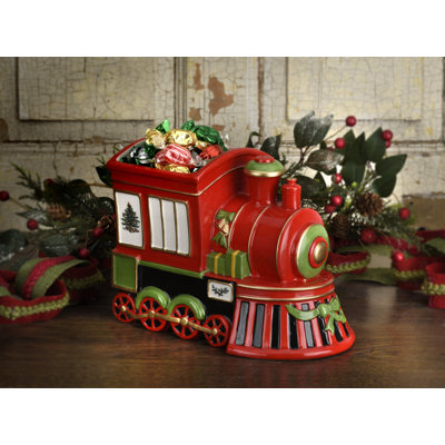 Moteur de train d'arbre de Noël Spode, plat à moteur de train de 9,75 pouces pour bonbons, noix, fruits séchés - bol de Noël en faïence fine - vaisselle de Noël classique et présentoir de manteau de cheminée festif