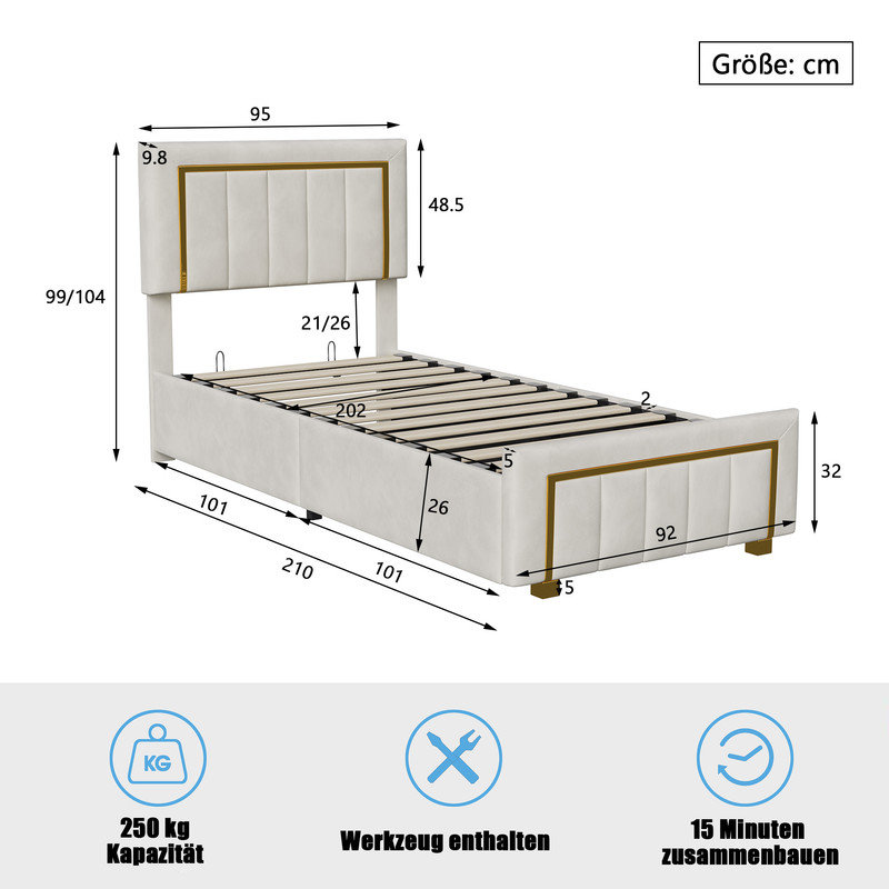 Bed, European Single (90 x 200 cm), Beige