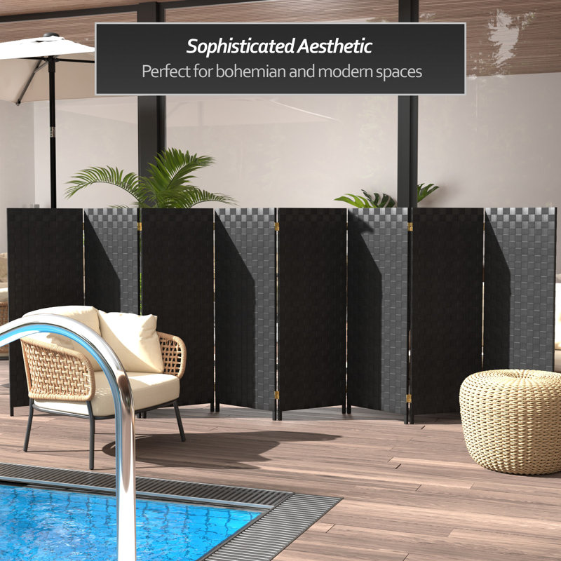Outdoor Folding Screen, 8, Black, 47" H