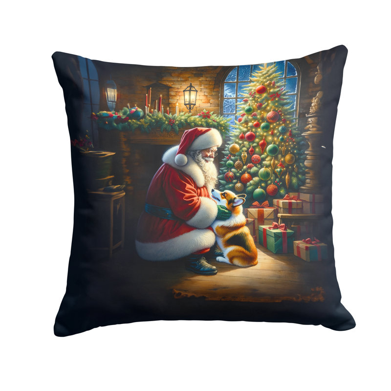 Coussin Corgi and Santa Claus, H 14 po x l 14 po
