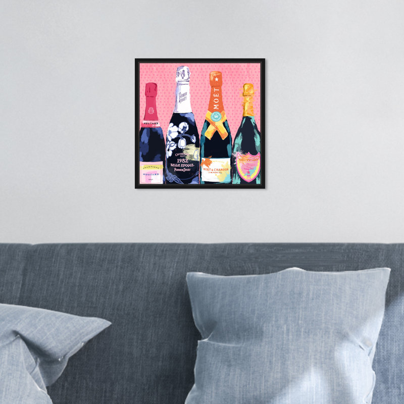 Drinks and Spirits Pass The Bottle! Champagne - impression sur toile tendue, H 12 po x l 12 po, Cadre noir