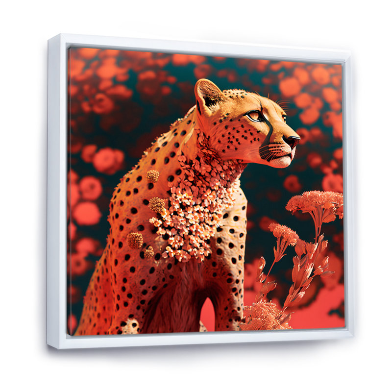 Guépard floral rose - imprimé, H 36 po x l 36 po x P 1,5 po, Cadre flottant blanc