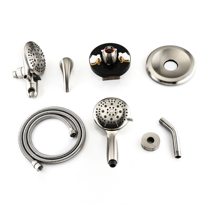 Pomme de douche à 6 jets avec douchette à main en laiton brossé nickel brossé et 5 autres modes de jet Dimensions du colis: 11 po x 5,7 po