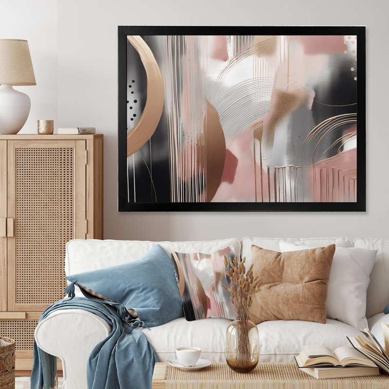 " Pink Rosegold Captivating Circle III ", Black Picture Framed, 12" H x 20" W