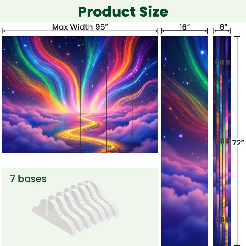 Paravent 6 panneaux à cloison pliable Royal Vibrant Rainbow Light, 6, H 71 po x l 96 po x P 1 po