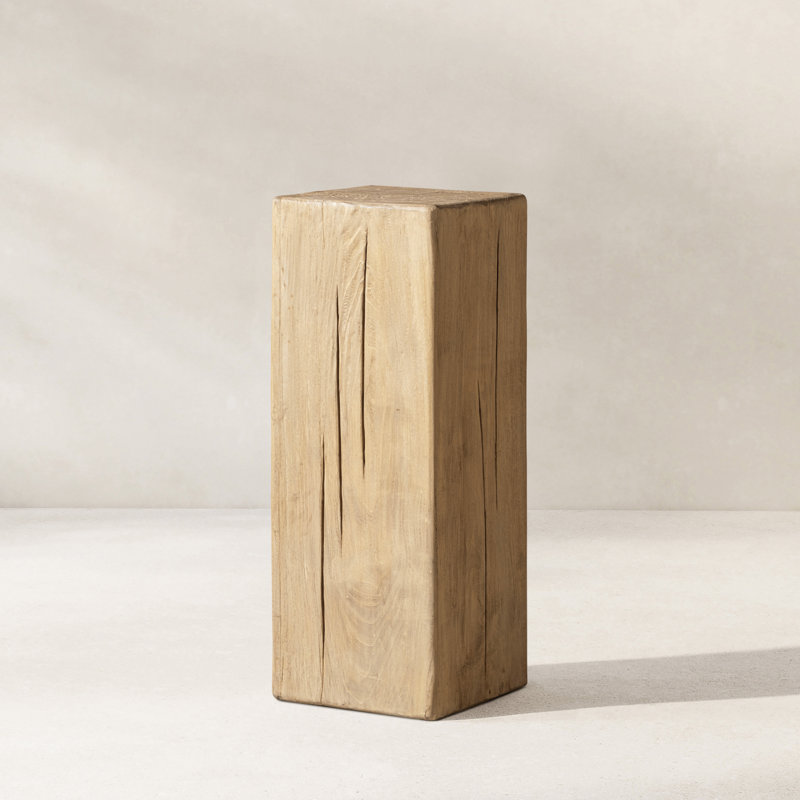 Umber 31.5" Solid Reclaimed Pine Side Table, 31.5" Height, Natural Reclaimed Pine