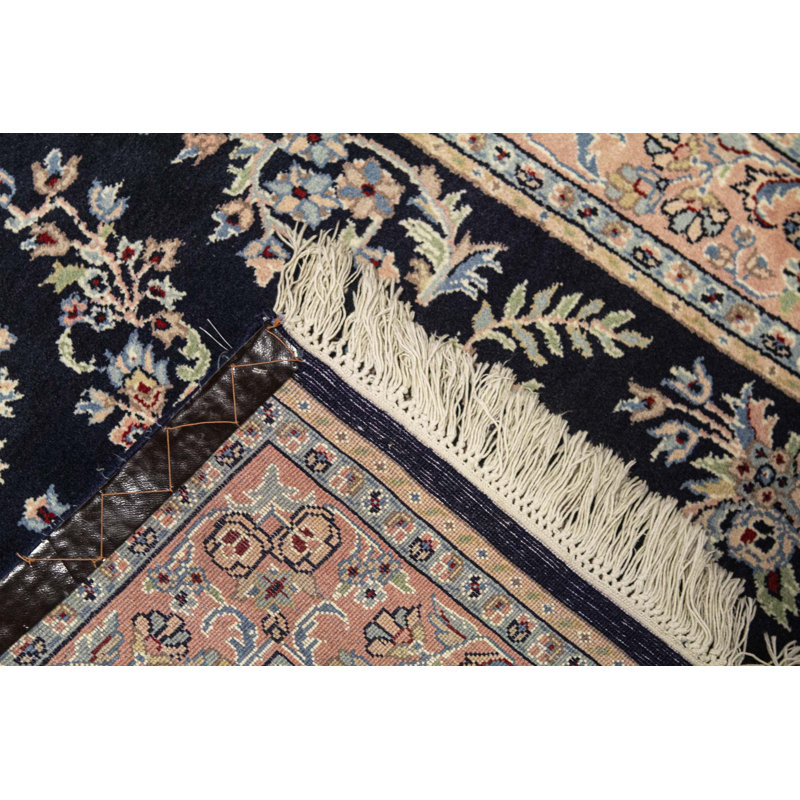 Tapis bleu marine et rose noué à la main de haute qualité