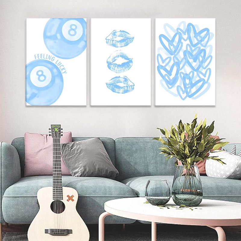 3 Piece Wrapped Canvas Print, 40 cm H x 30 cm W, Blue