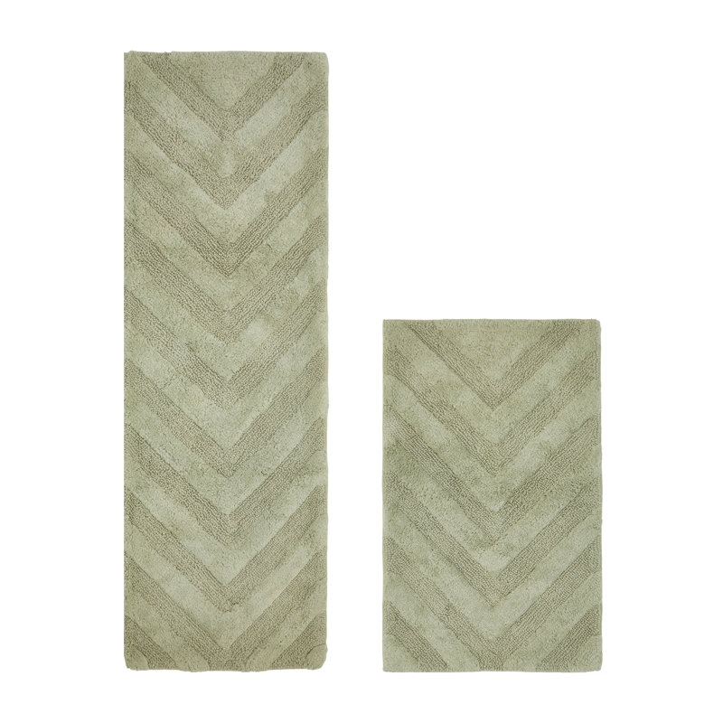 Annaclara Premium 100% Cotton 2 Piece Bath Rug Sets with Non-Slip Backing, Machine Washable, Luxurious Chervon Pattern Super Absorbent & Tufted Weave Bath Mat for Bathroom, Shower, and Tub