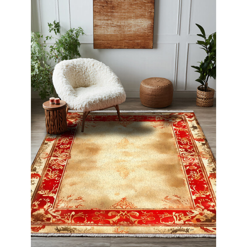 Tapis oriental en coton et polyester Mottos, Rond 3 pi 4 po