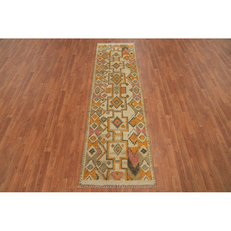 Geometric Wool Moroccan Handmade Runner Rug 3x9
