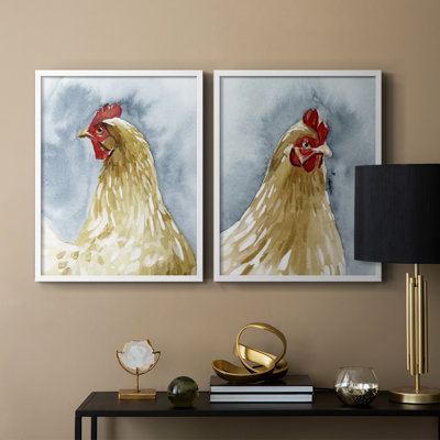 «Chicken Portrait I», reproduction encadrée de qualité supérieure - prête à être accrochée - aucun clou requis - aucun clou requis