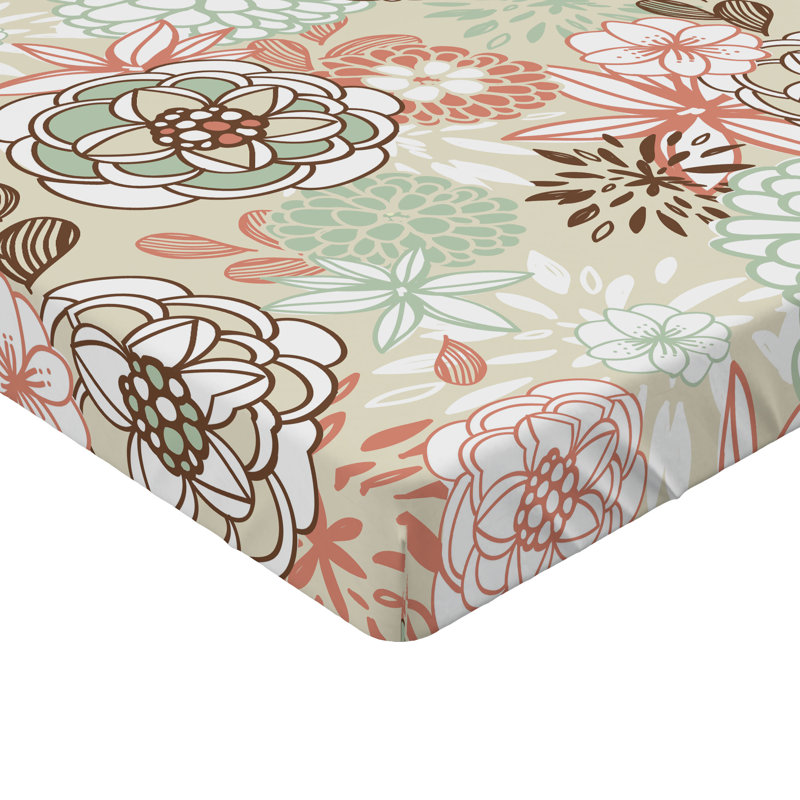 Drap-housse orange Ambesonne, Vert pâle / brun / pêche floral, Drap-housse de taille double