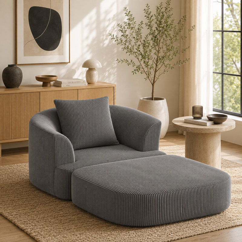 Fauteuil convertible 69,3 po, Velours côtelé gris