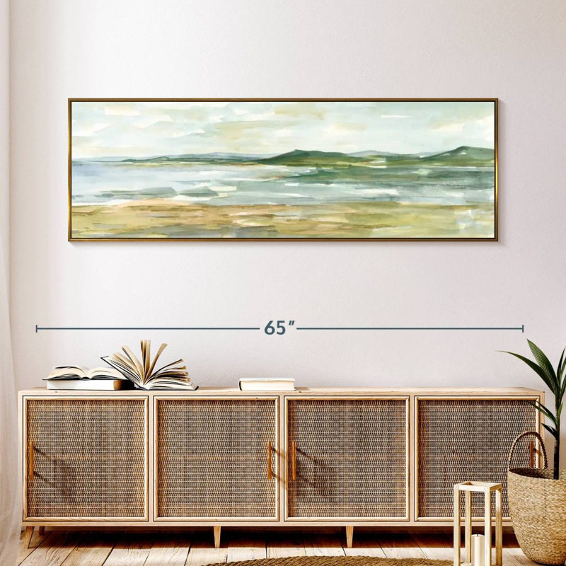 Paysage marin panoramique I, Cadre flottant doré, 57 po x 19 po