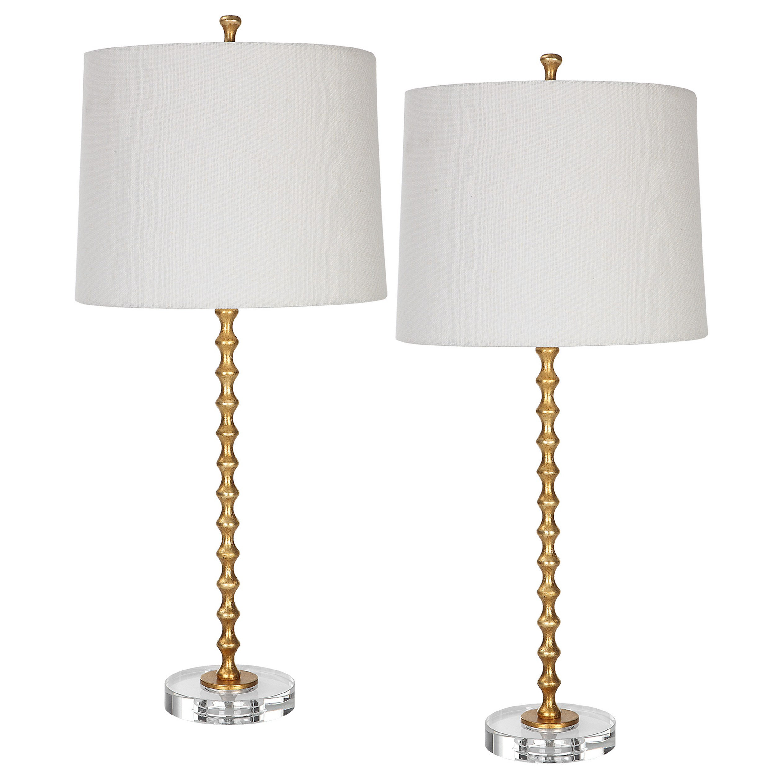 Mercer41 29 Inch Table Lamp, Set Of 2, White Tapered Shade, Gold Leaf ...