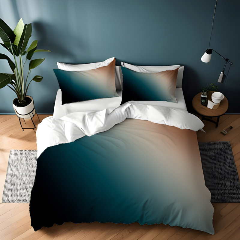  Ensemble de housse de couette en microfibre noir / brun / bleu, Housse de couette simple + 1 taie décorative pour