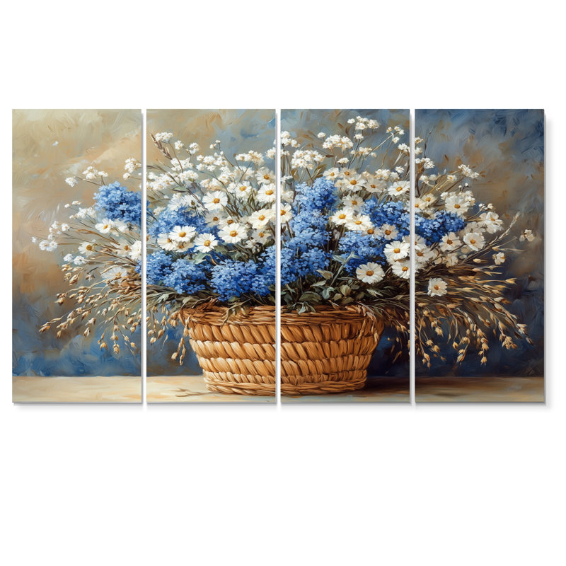Ensemble de fleurs bleues et blanches, H 32 po x l 64 po